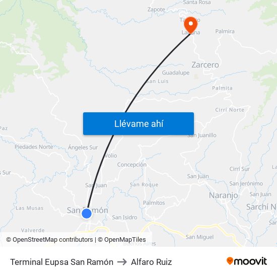 Terminal Eupsa San Ramón to Alfaro Ruiz map