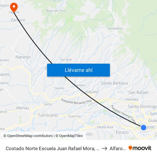 Costado Norte Escuela Juan Rafael Mora, Pitahaya San José to Alfaro Ruiz map
