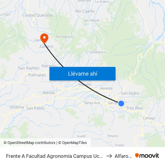 Frente A Facultad Agronomía Campus Ucr, Montes De Oca to Alfaro Ruiz map
