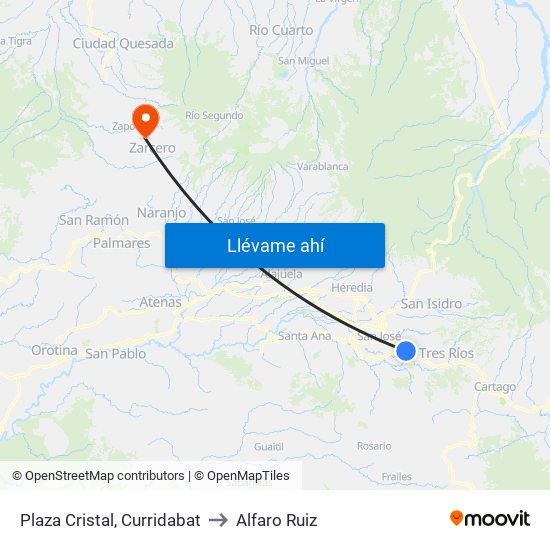 Plaza Cristal, Curridabat to Alfaro Ruiz map