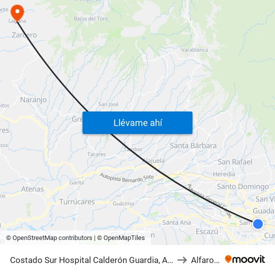 Costado Sur Hospital Calderón Guardia, Aranjuez San José to Alfaro Ruiz map