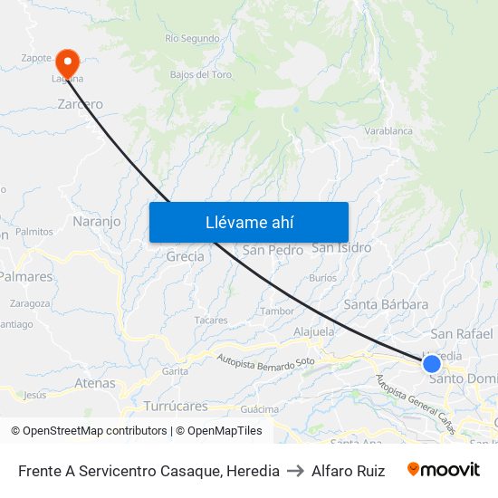 Frente A Servicentro Casaque, Heredia to Alfaro Ruiz map