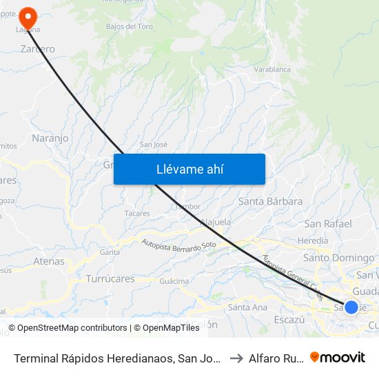 Terminal Rápidos Heredianaos, San José to Alfaro Ruiz map
