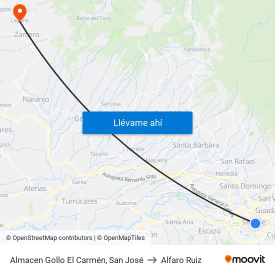 Almacen Gollo El Carmén, San José to Alfaro Ruiz map
