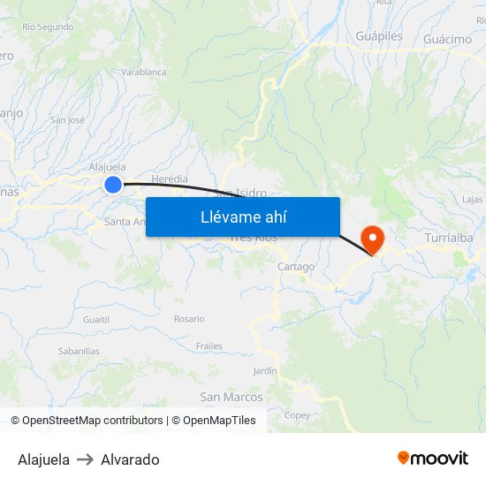 Alajuela to Alvarado map