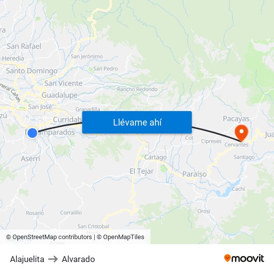 Alajuelita to Alvarado map
