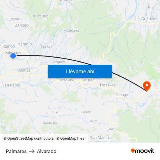 Palmares to Alvarado map