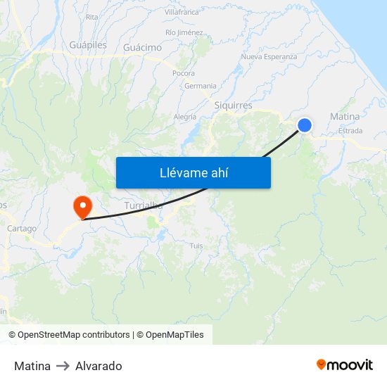 Matina to Alvarado map