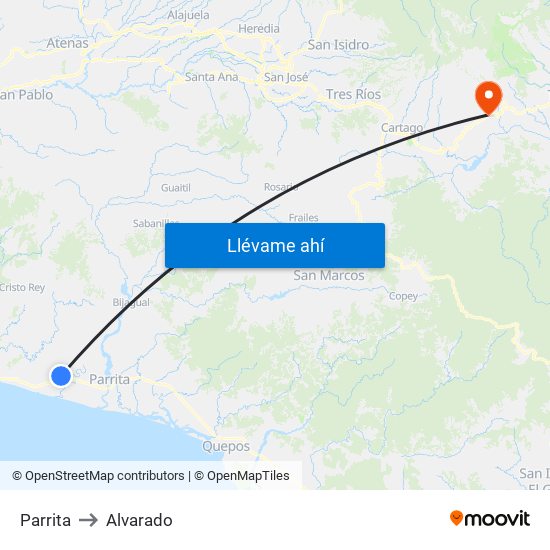 Parrita to Alvarado map