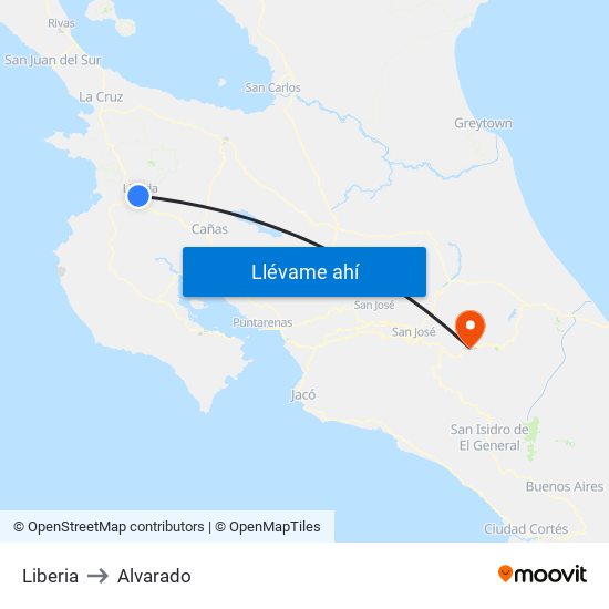Liberia to Alvarado map
