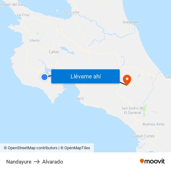 Nandayure to Alvarado map
