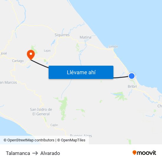 Talamanca to Alvarado map