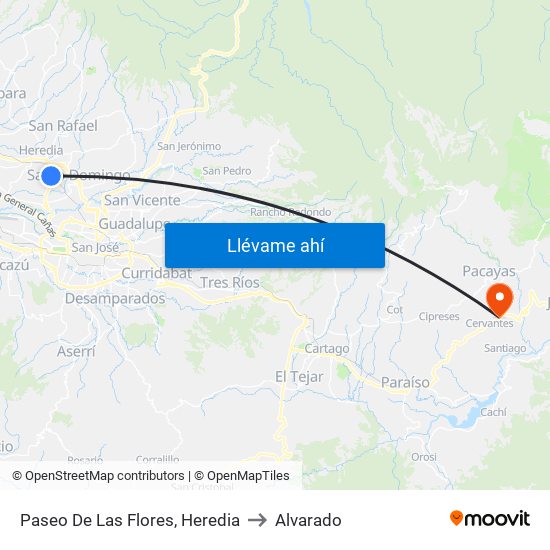 Paseo De Las Flores, Heredia to Alvarado map