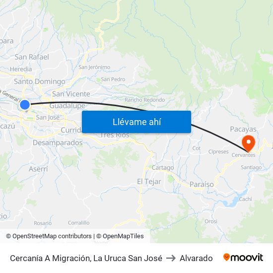 Cercanía A Migración, La Uruca San José to Alvarado map