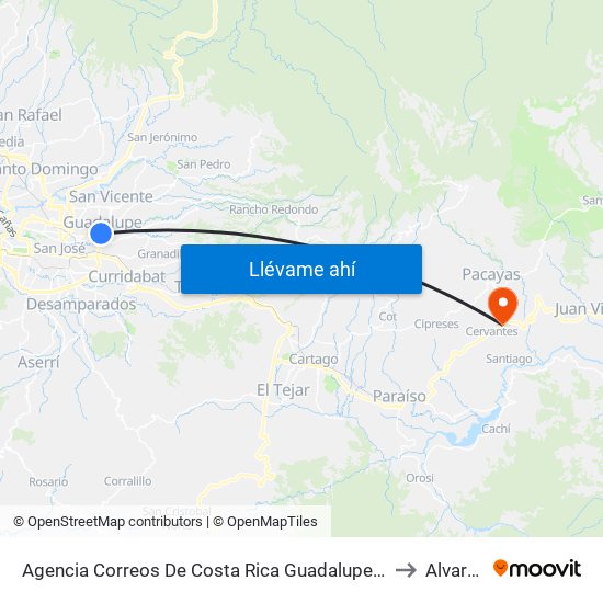 Agencia Correos De Costa Rica Guadalupe, Goicoechea to Alvarado map