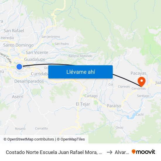 Costado Norte Escuela Juan Rafael Mora, Pitahaya San José to Alvarado map