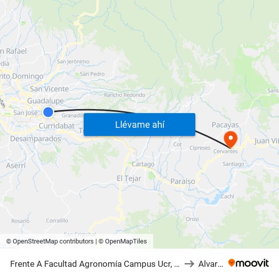 Frente A Facultad Agronomía Campus Ucr, Montes De Oca to Alvarado map