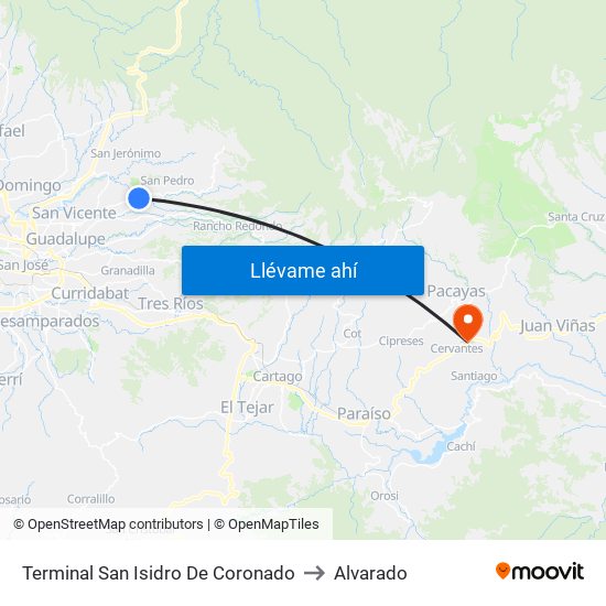 Terminal San Isidro De Coronado to Alvarado map