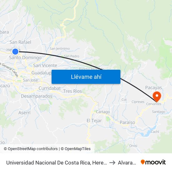 Universidad Nacional De Costa Rica, Heredia to Alvarado map