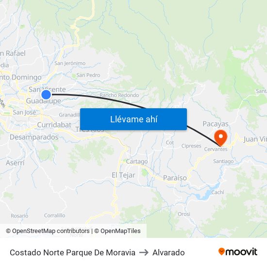 Costado Norte Parque De Moravia to Alvarado map