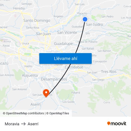 Moravia to Aserrí map