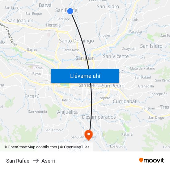San Rafael to Aserrí map