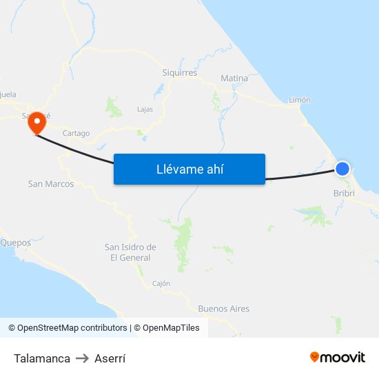 Talamanca to Aserrí map