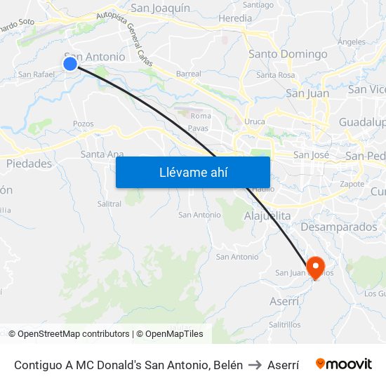 Contiguo A MC Donald's San Antonio, Belén to Aserrí map