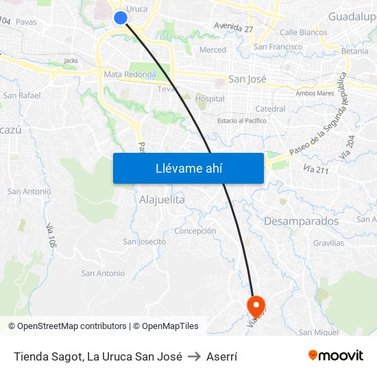 Tienda Sagot, La Uruca San José to Aserrí map