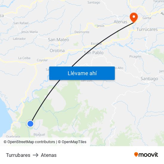 Turrubares to Atenas map