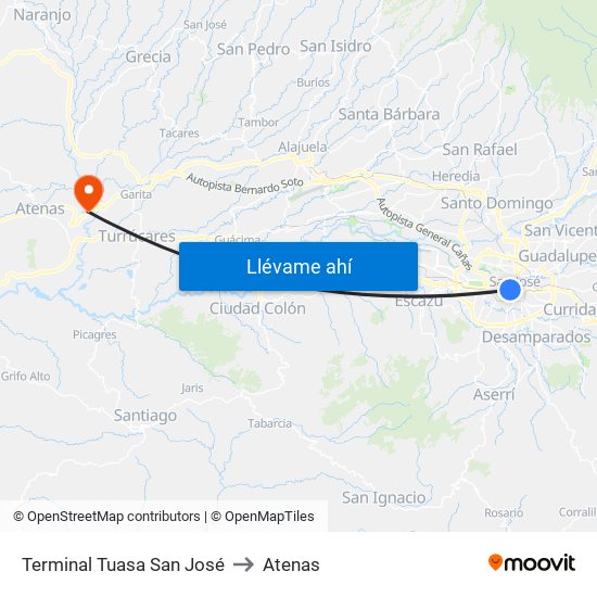 Terminal Tuasa San José to Atenas map