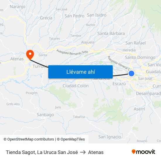 Tienda Sagot, La Uruca San José to Atenas map
