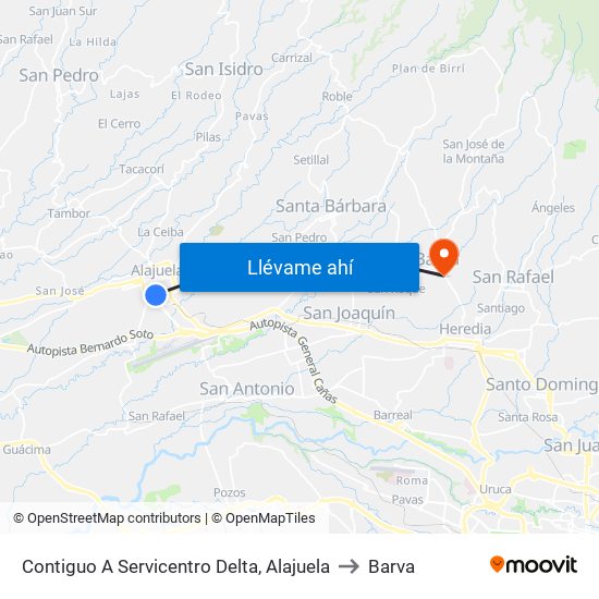 Contiguo A Servicentro Delta, Alajuela to Barva map