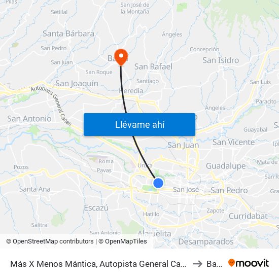 Más X Menos Mántica, Autopista General Cañas San José to Barva map