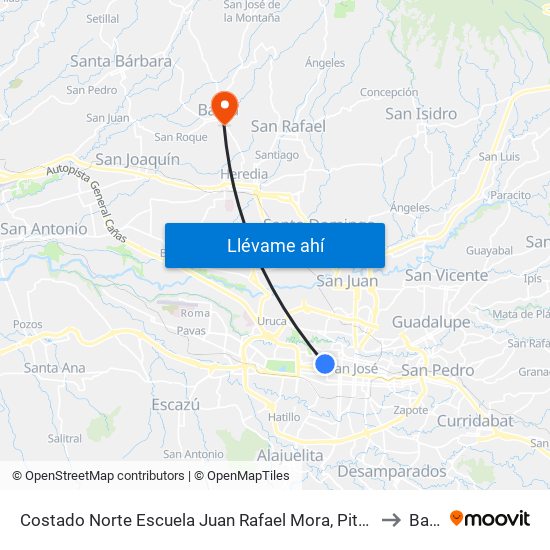 Costado Norte Escuela Juan Rafael Mora, Pitahaya San José to Barva map