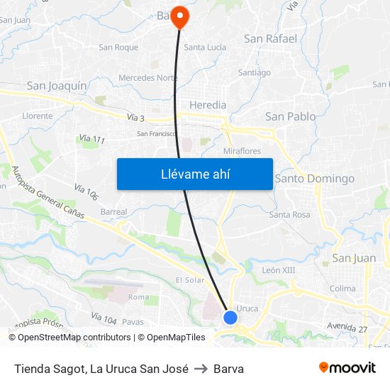 Tienda Sagot, La Uruca San José to Barva map