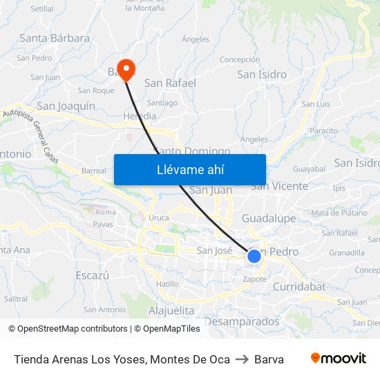 Tienda Arenas Los Yoses, Montes De Oca to Barva map