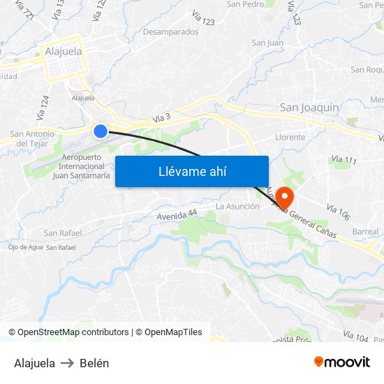 Alajuela to Belén map