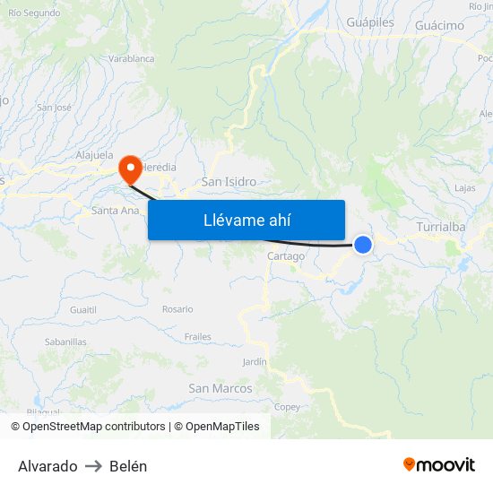 Alvarado to Belén map
