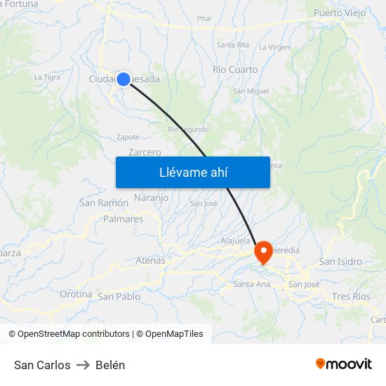San Carlos to Belén map