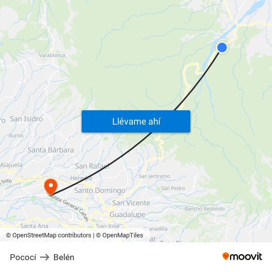 Pococí to Belén map