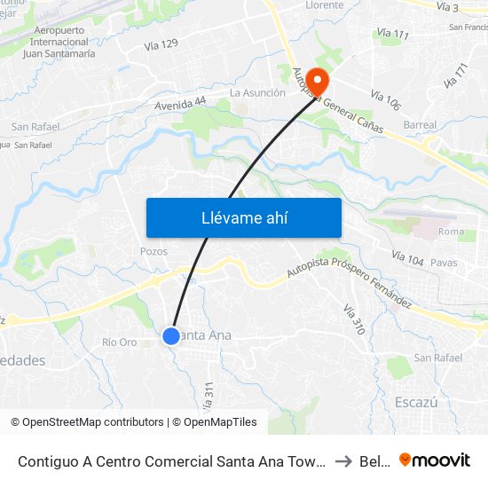 Contiguo A Centro Comercial Santa Ana Town Center to Belén map