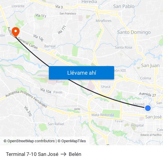 Terminal 7-10 San José to Belén map