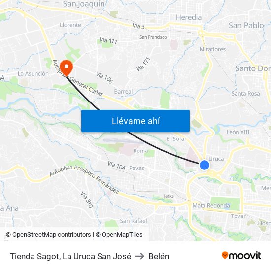 Tienda Sagot, La Uruca San José to Belén map