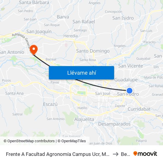 Frente A Facultad Agronomía Campus Ucr, Montes De Oca to Belén map