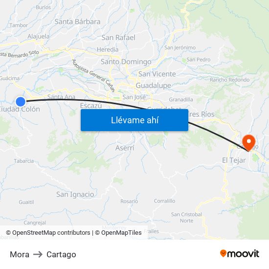 Mora to Cartago map