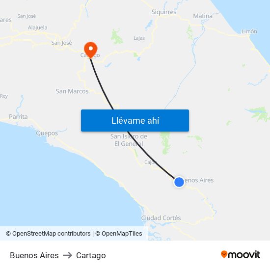 Buenos Aires to Cartago map