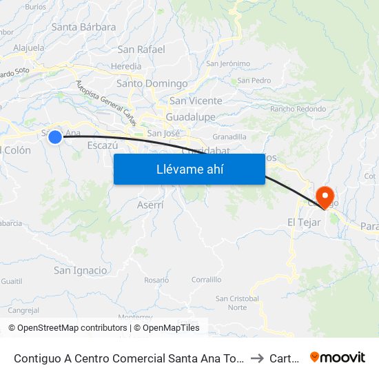 Contiguo A Centro Comercial Santa Ana Town Center to Cartago map