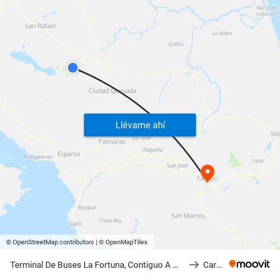 Terminal De Buses La Fortuna, Contiguo A Megasuper La Fortuna to Cartago map