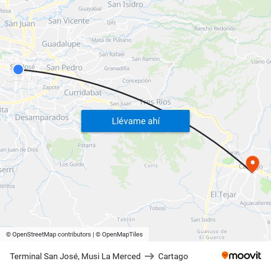 Terminal San José,  Musi La Merced to Cartago map